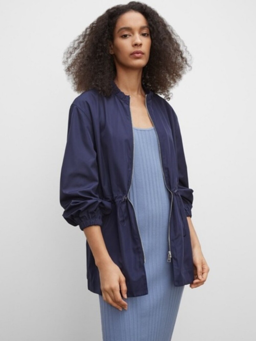 CLUB MONACO Double Face Anorak Ruffle Neck Jacket In Maritime Navy Blue Small